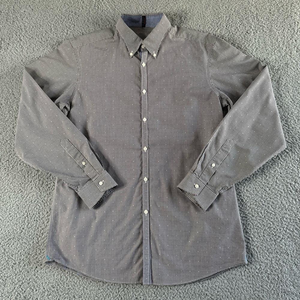 SOHO Mens 16 34/35 Black/Blue/White Long Sleeve Button Up Dress Shirt